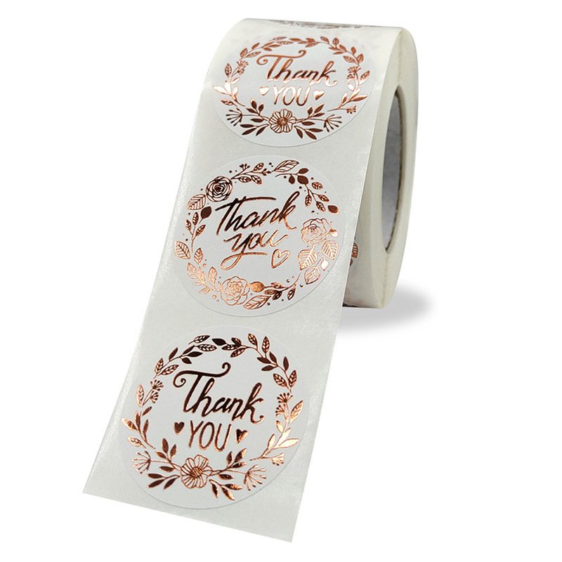 Wholesale Custom Roll Die Cut Various Round Envelopes Designs Gold Font Thank You Waterproof Stickers