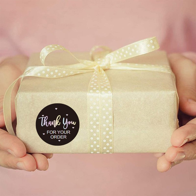Wholesale Custom Roll Die Cut Various Round Envelopes Designs Gold Font Thank You Waterproof Stickers