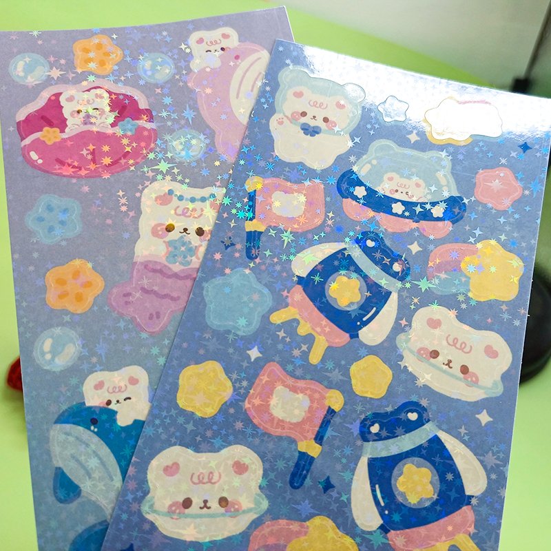 Kawaii stationery custom personalized transparent sparkle sticker sheets