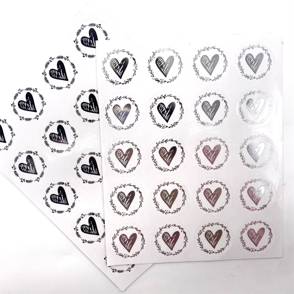200pcs Per pack Gold and Silver love shape stamping printed clear foil logo sticker
