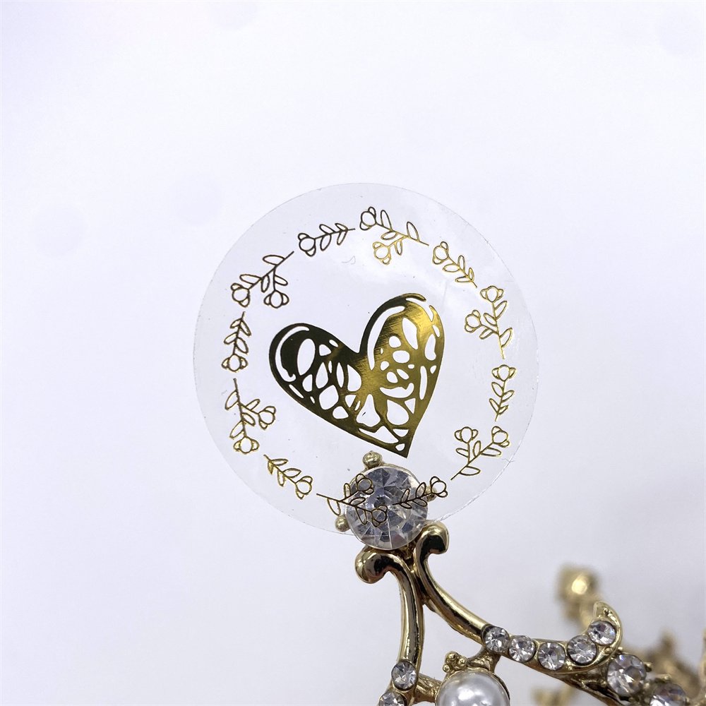 200pcs Per pack Gold and Silver love shape stamping printed clear foil logo sticker