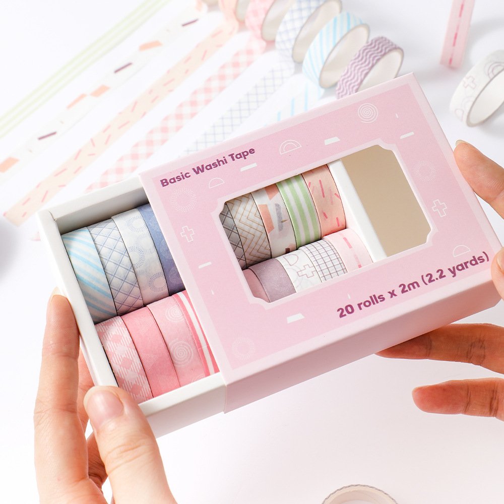 Simple solid color basic handbook tape creative color washi tape set DIY rainbow decorative sticker tape 20 rolls