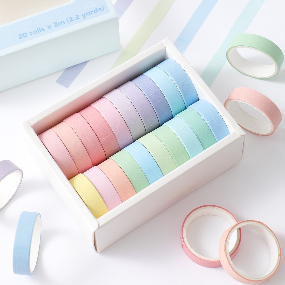 Simple solid color basic handbook tape creative color washi tape set DIY rainbow decorative sticker tape 20 rolls