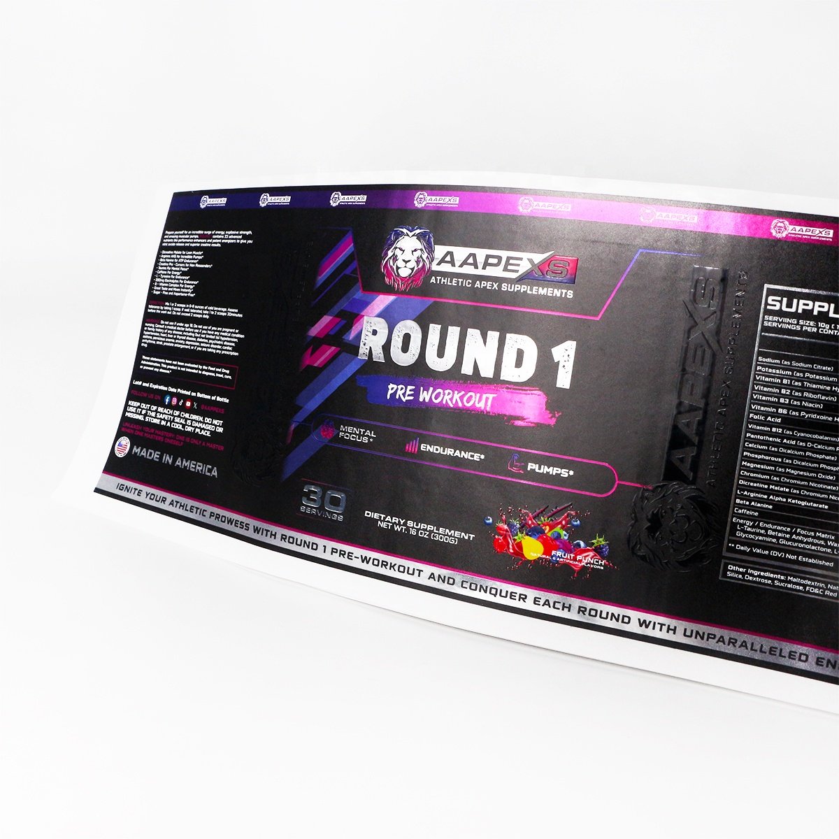 Custom Premium Label 3D Varnish Foil Spot UV Embossed Printing Whey Protein Nutrition Bottle Supplement Packaging Sticker Labels