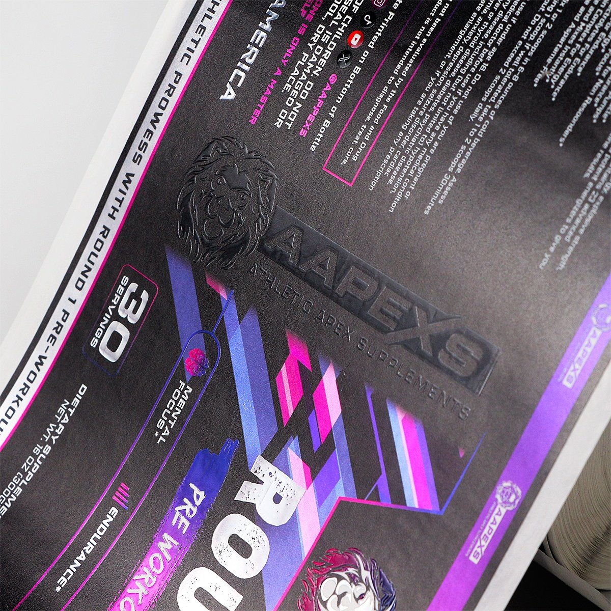 Custom Premium Label 3D Varnish Foil Spot UV Embossed Printing Whey Protein Nutrition Bottle Supplement Packaging Sticker Labels