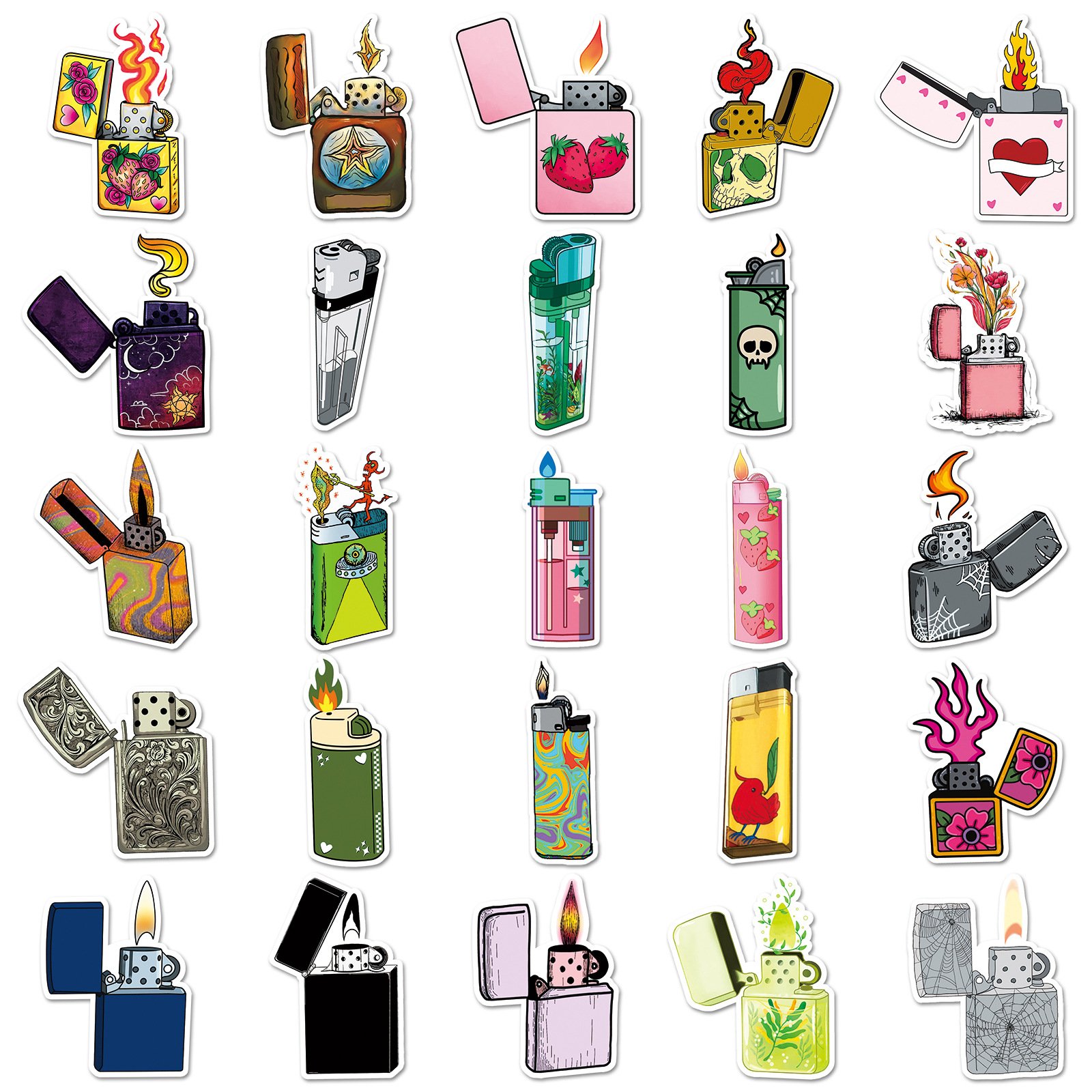 50PCS Cool vintage smoking cigarette fire lighter sticker