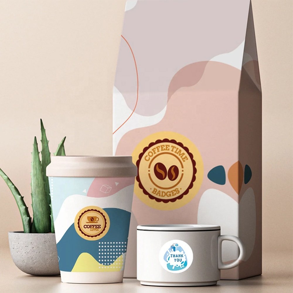Custom business coffee take-it-out packaging label sticker coffee branding business promotional label