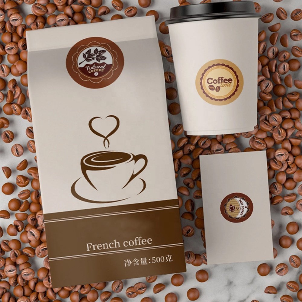 Custom business coffee take-it-out packaging label sticker coffee branding business promotional label