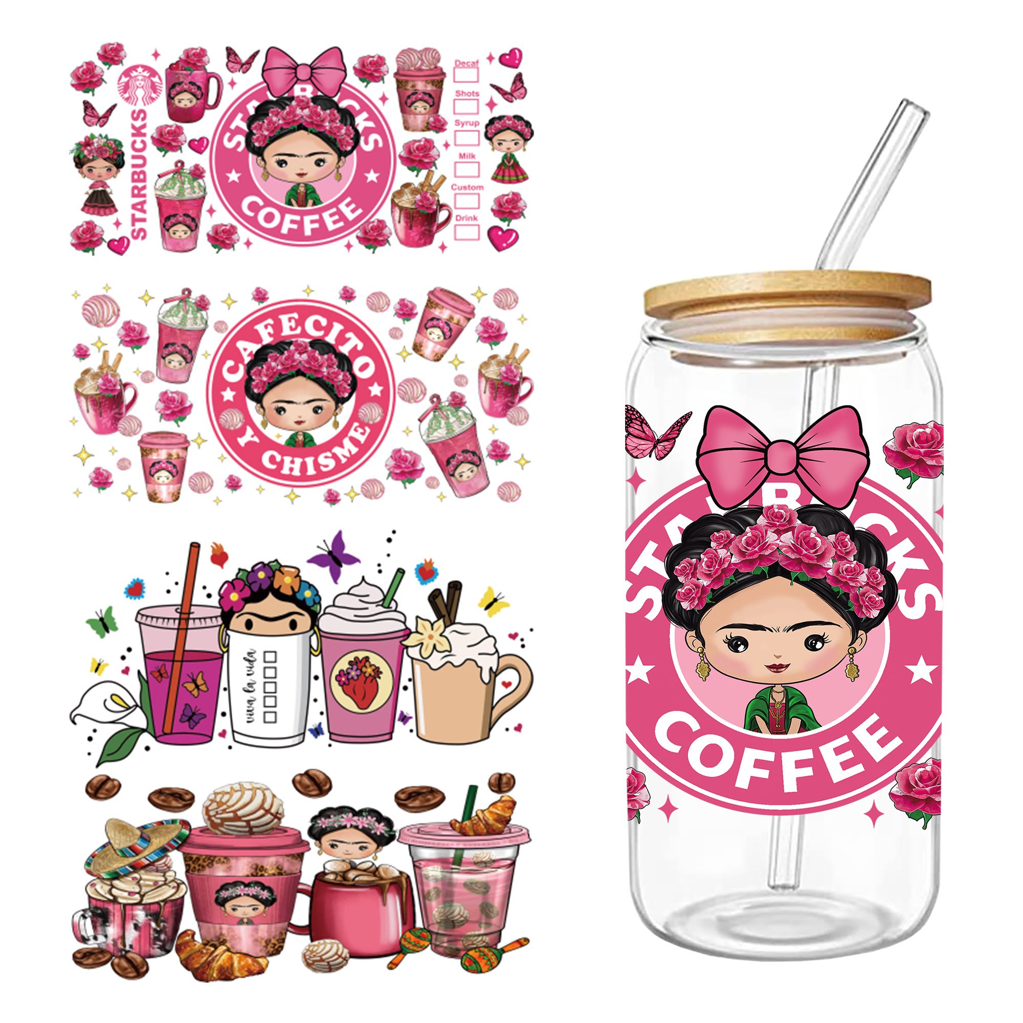 Custom UVDTF Decals Designs Ready to Ship Press Logo Stickers Waterproof UV DTF Cups Wraps Transfers