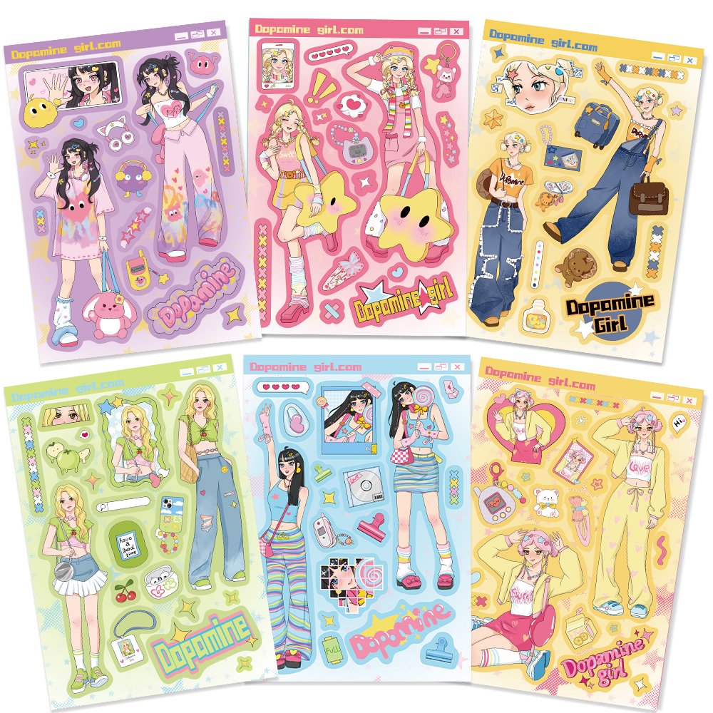 8 Sheets Personality Girls Trend Wear Collage Stickers Diy Decorative Diary Phone Notebook Cute Waterproof Sticker Gift