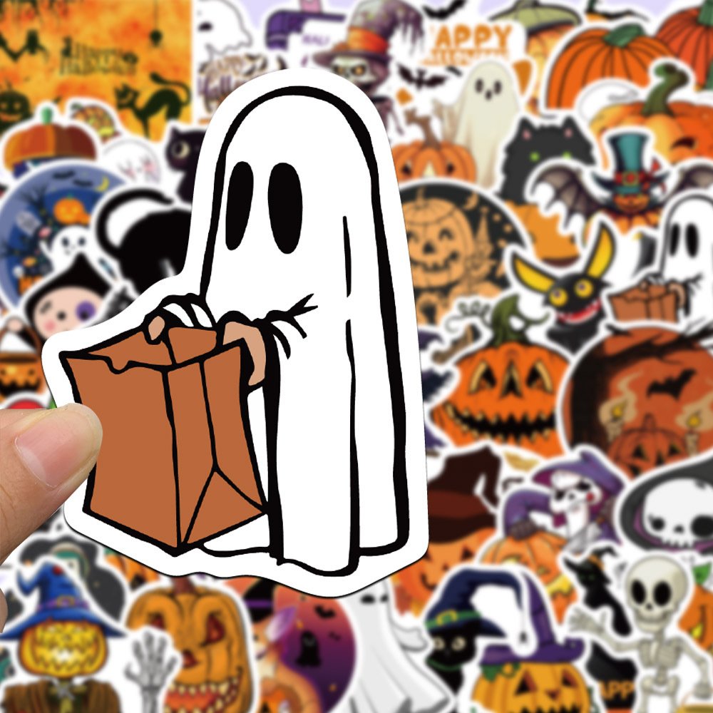 50Pcs Custom Halloween Bat Pumpkin Sticker Party Decoration Vinyl Waterproof Holiday Cartoon Stickers Holiday Gifts for Kids