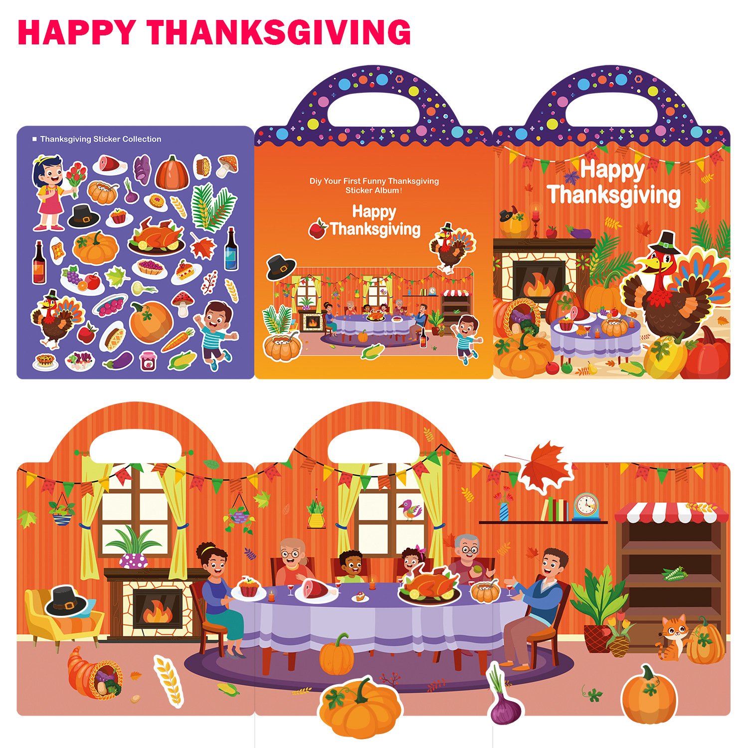 Cross-border new children's sticker book Autumn Farm Harvest diy stickers can be repeated Thanksgiving sticker books