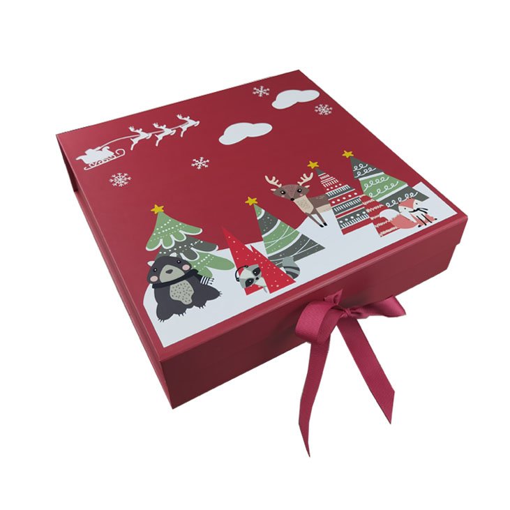 Custom logo red festive ribbon magnetic gift box Luxury Christmas gift custom box packaging