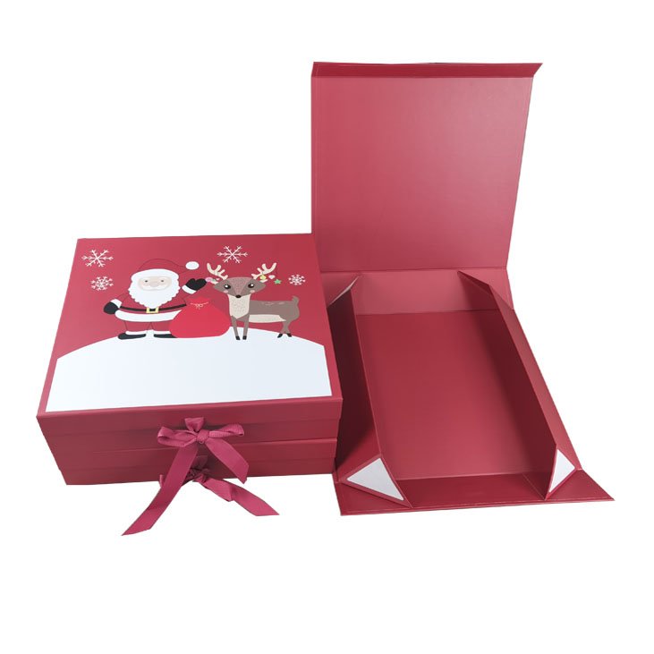 Custom logo red festive ribbon magnetic gift box Luxury Christmas gift custom box packaging