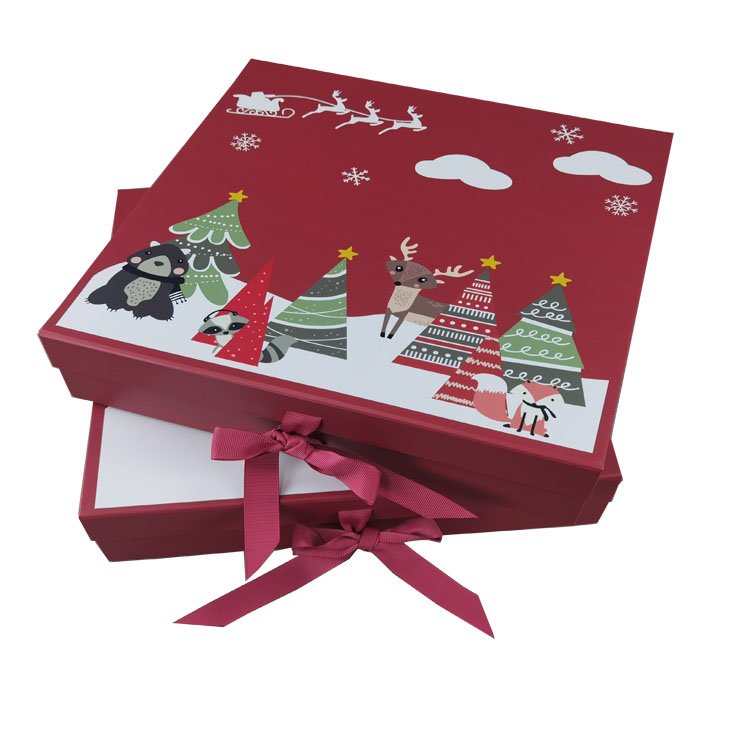 Custom logo red festive ribbon magnetic gift box Luxury Christmas gift custom box packaging