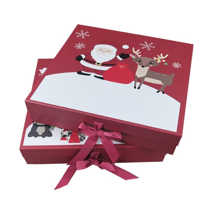 Custom logo red festive ribbon magnetic gift box Luxury Christmas gift custom box packaging