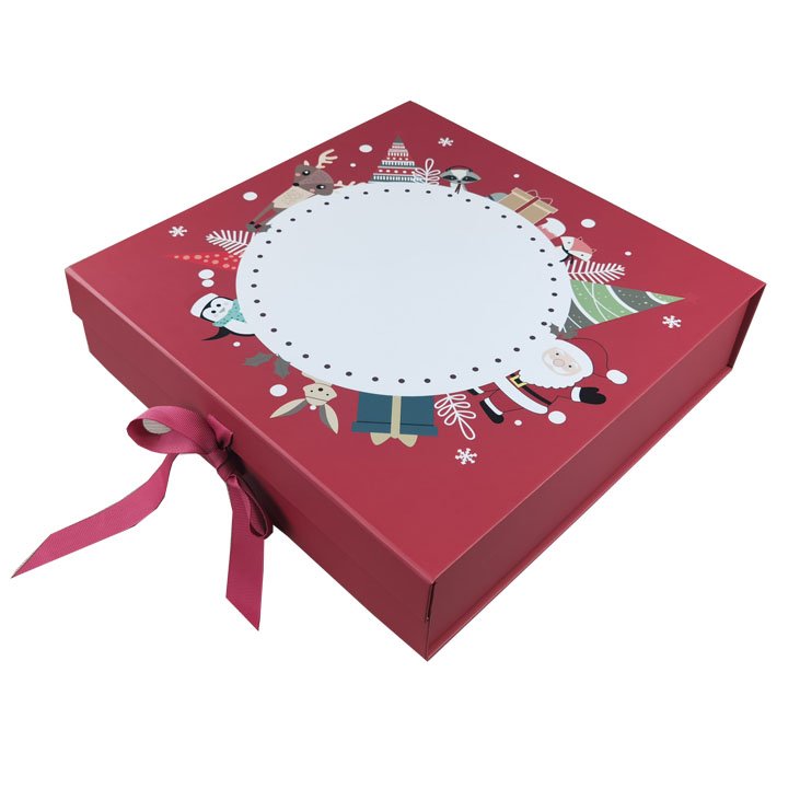 Custom logo red festive ribbon magnetic gift box Luxury Christmas gift custom box packaging