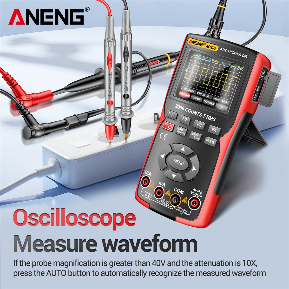 ANENG AOS03 Professional Digital Oscilloscope Multimeter True RMS 48MS/s Sampling Rate 10MHZ Analog Bandwidth Data Storage