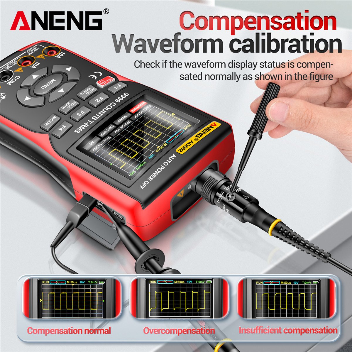 ANENG AOS03 Professional Digital Oscilloscope Multimeter True RMS 48MS/s Sampling Rate 10MHZ Analog Bandwidth Data Storage