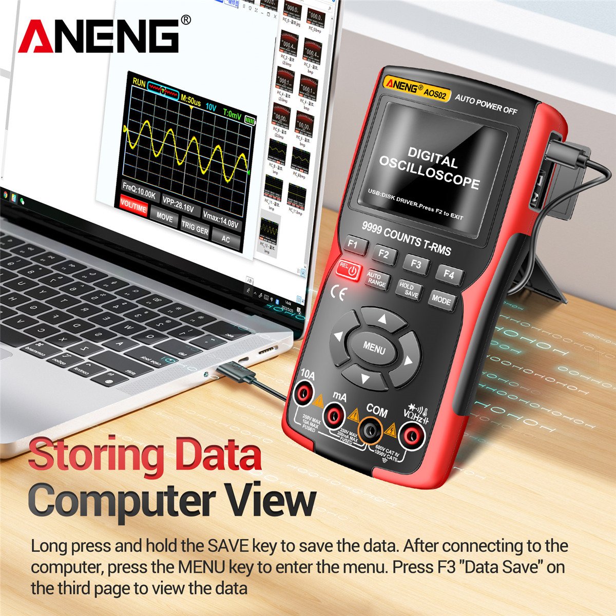ANENG AOS03 Professional Digital Oscilloscope Multimeter True RMS 48MS/s Sampling Rate 10MHZ Analog Bandwidth Data Storage