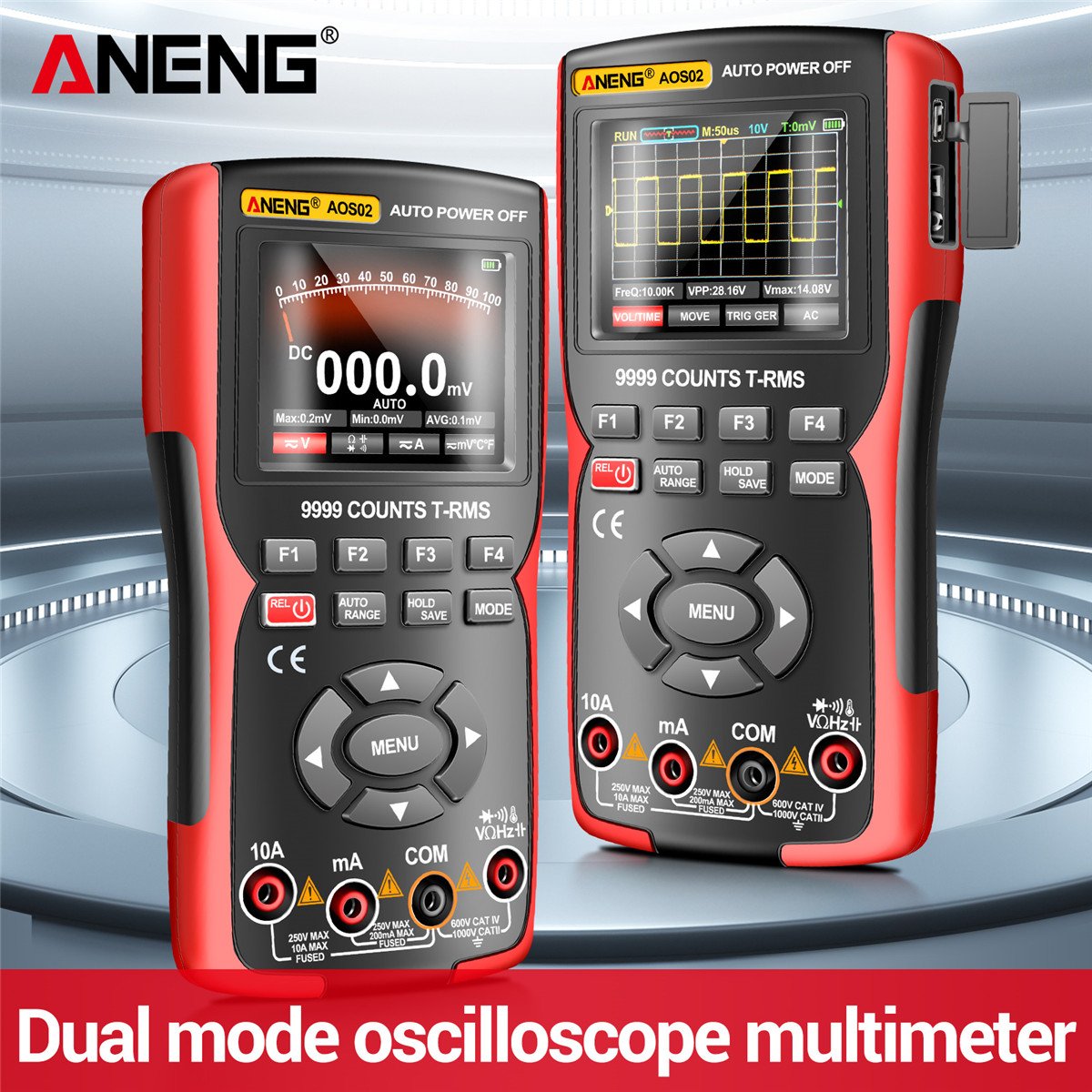 ANENG AOS03 Professional Digital Oscilloscope Multimeter True RMS 48MS/s Sampling Rate 10MHZ Analog Bandwidth Data Storage