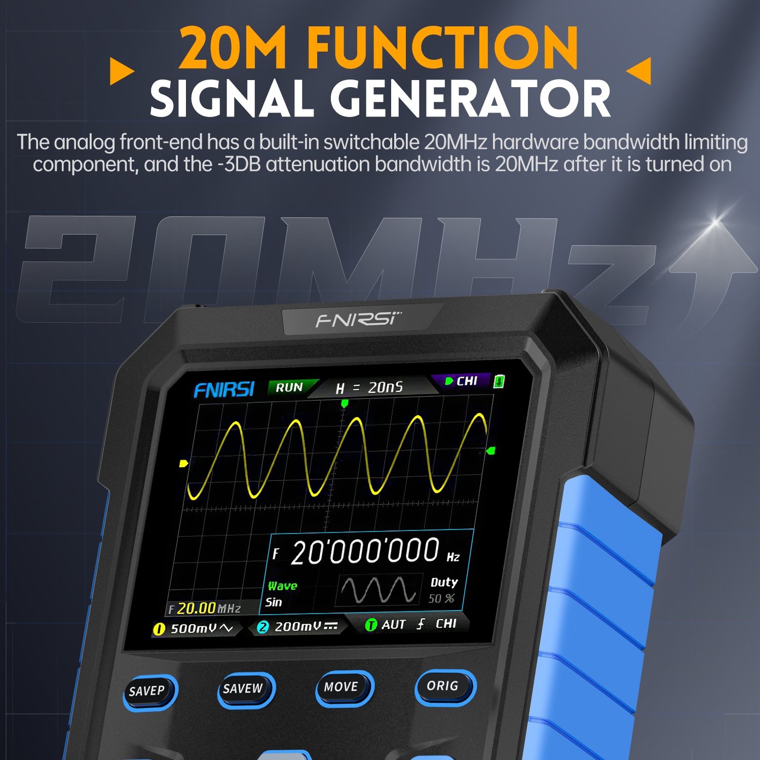 FNIRSI Blue appearance DPOX180H Handheld Dual Channel Digital Oscilloscope180MHz-3DB 2 In1Function Signal Generator Fluorescence