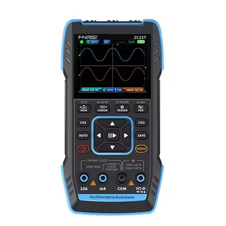 FNIRSI 2C23T Digital Multimeter Handheld Oscilloscope 10MHZ*2 + Function Signal Generator 9999 Count Smart Professional Tester