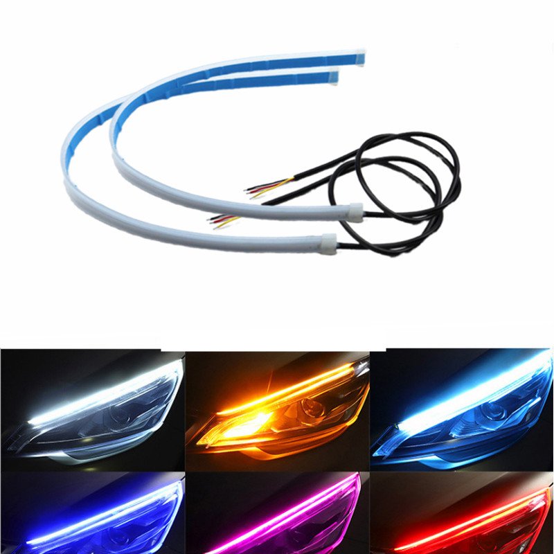 30cm 45cm 60cm Vehicle Drl Flexible Guide Tube Strip Led Car Daytime Running Lights Soft Turn Signal Flow Eyes Car Styling
