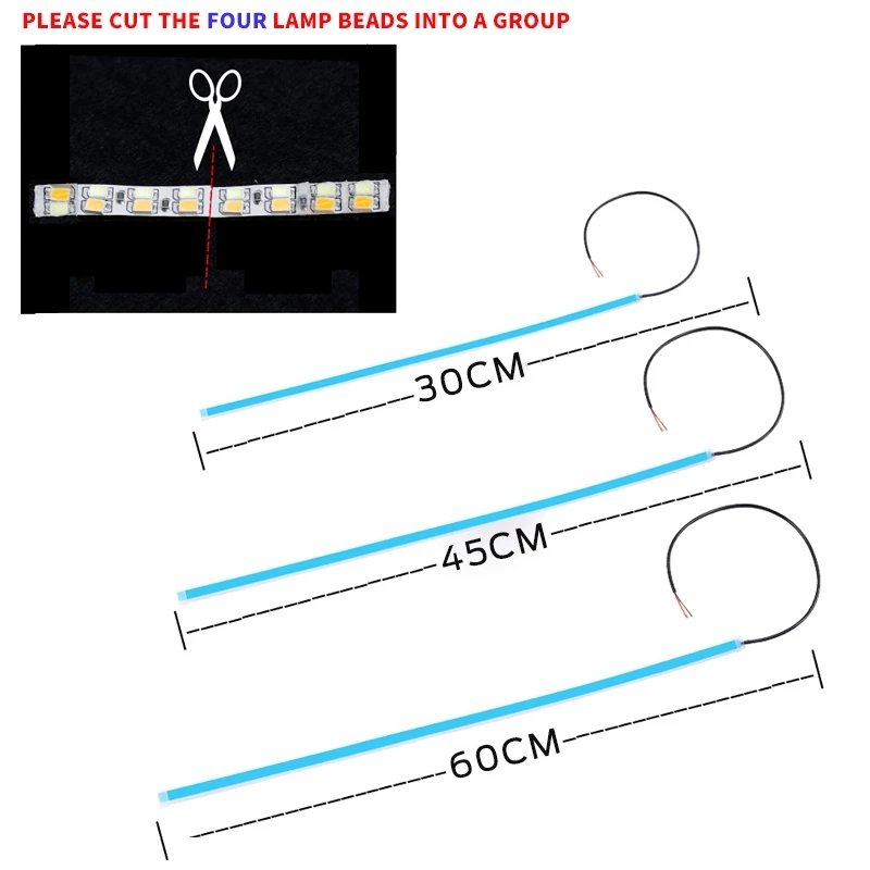 30cm 45cm 60cm Vehicle Drl Flexible Guide Tube Strip Led Car Daytime Running Lights Soft Turn Signal Flow Eyes Car Styling