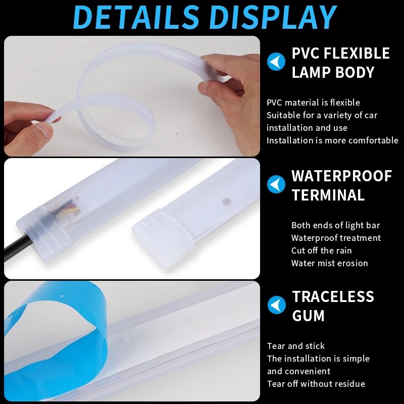 30cm 45cm 60cm Vehicle Drl Flexible Guide Tube Strip Led Car Daytime Running Lights Soft Turn Signal Flow Eyes Car Styling