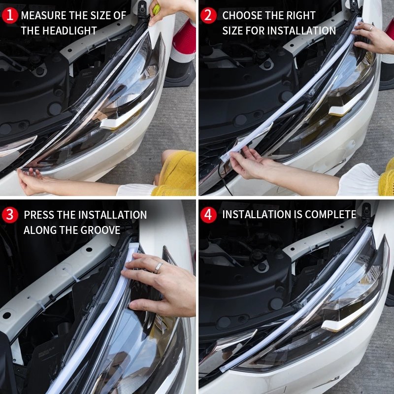 30cm 45cm 60cm Vehicle Drl Flexible Guide Tube Strip Led Car Daytime Running Lights Soft Turn Signal Flow Eyes Car Styling
