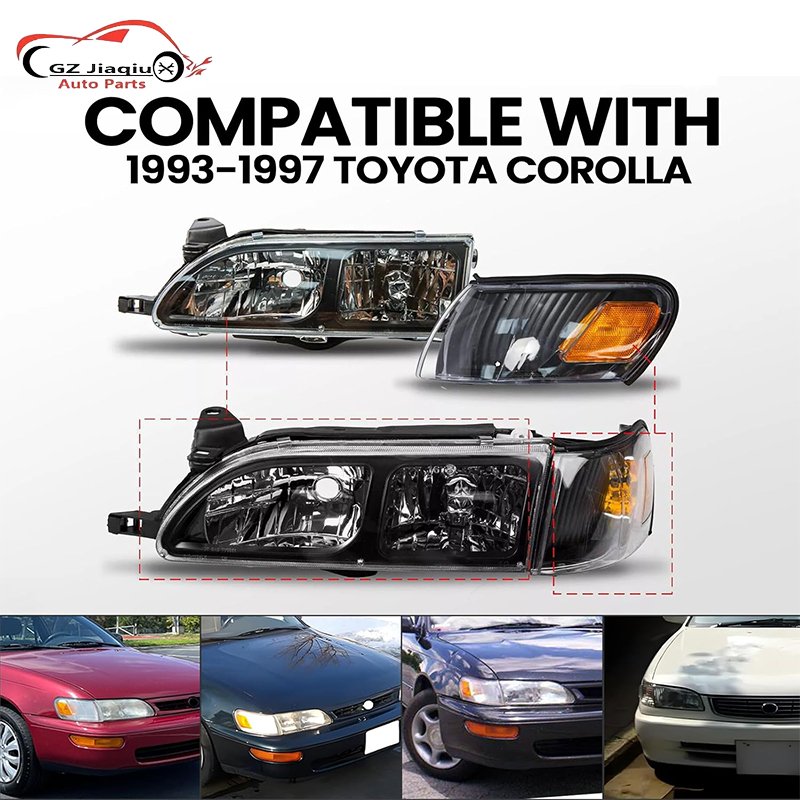 4PCS Black Clear Headlights JDM Style Corner Signal Lamp 93-97For Toyota Corolla Car Light Accessories Compatible 93-97 Toyota