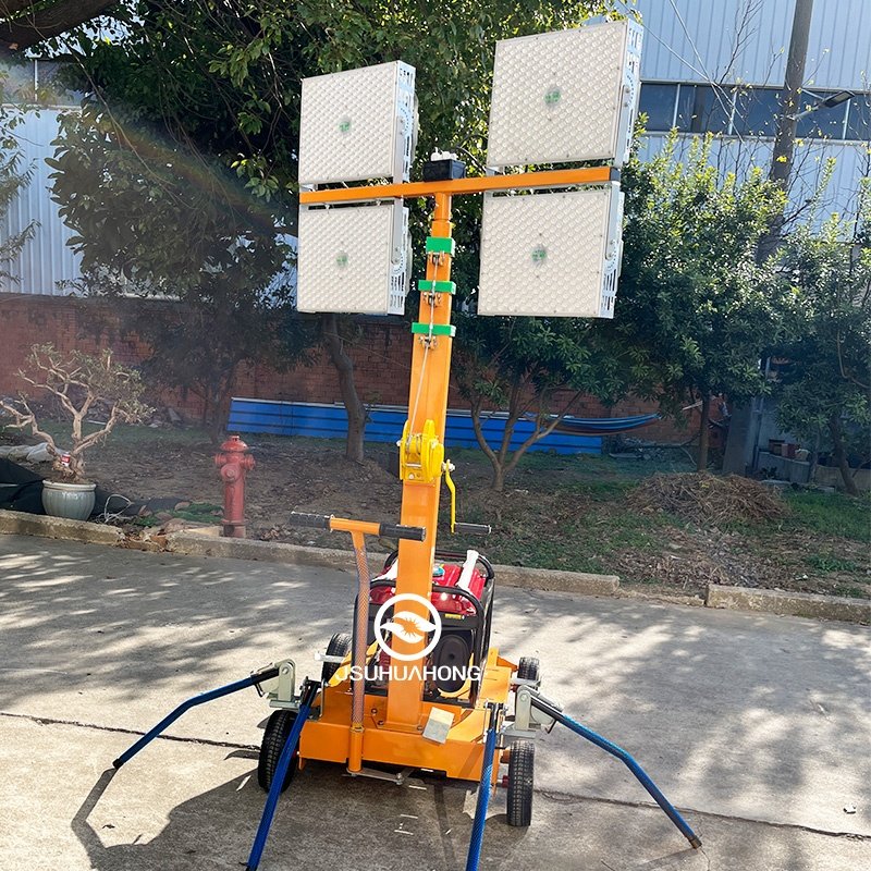 Durable Pushcart Type 1000W Gasoline Engine Mobile Lighting Power Generation Vehicle lighting Tower Outdoor Emergency Light
