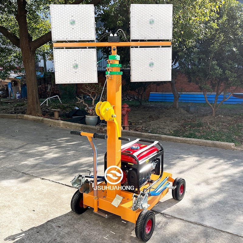 Durable Pushcart Type 1000W Gasoline Engine Mobile Lighting Power Generation Vehicle lighting Tower Outdoor Emergency Light