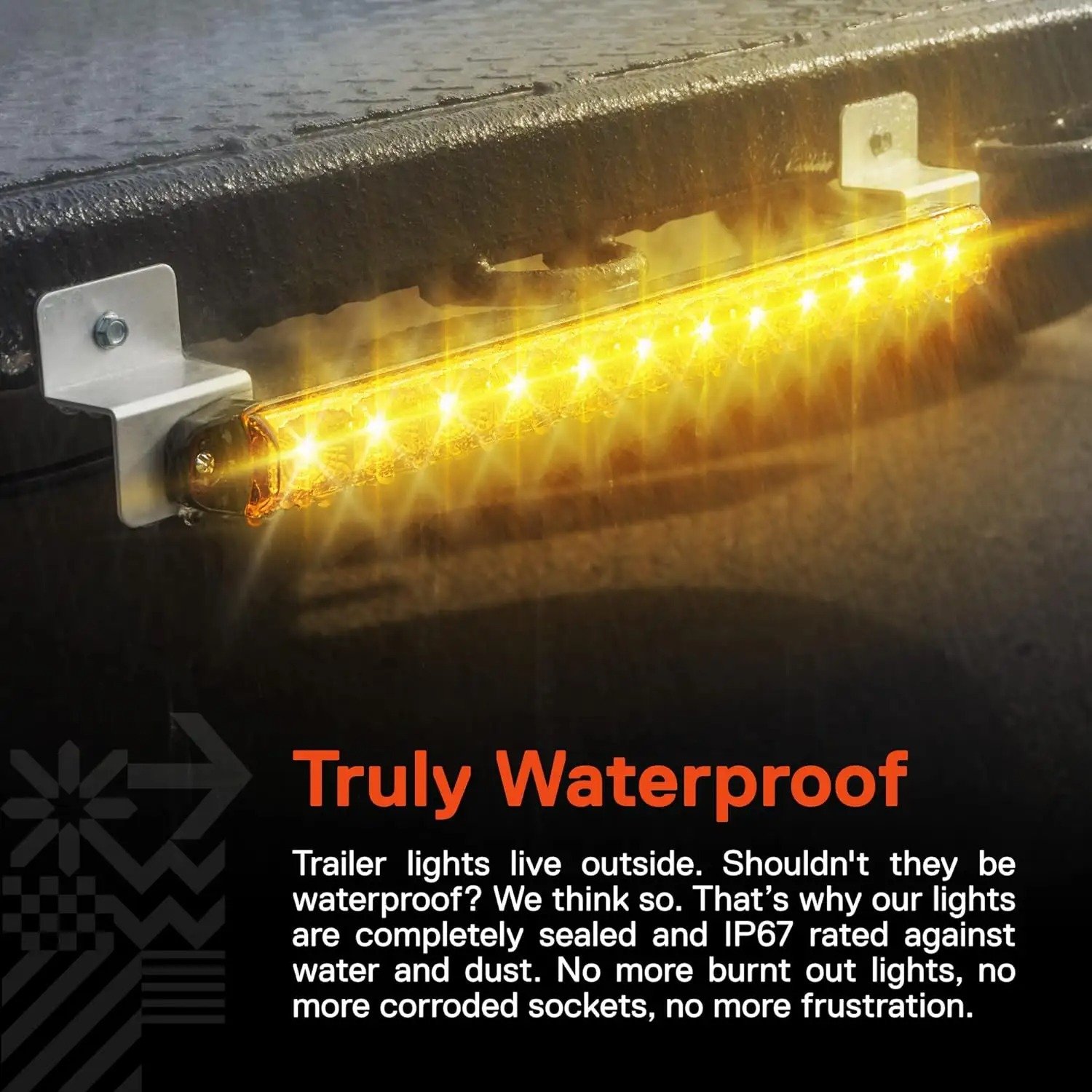 16" 12 Red LED Trailer Tail Light Bar Brake Sequential Turn Signal Running Marker Rear Amber