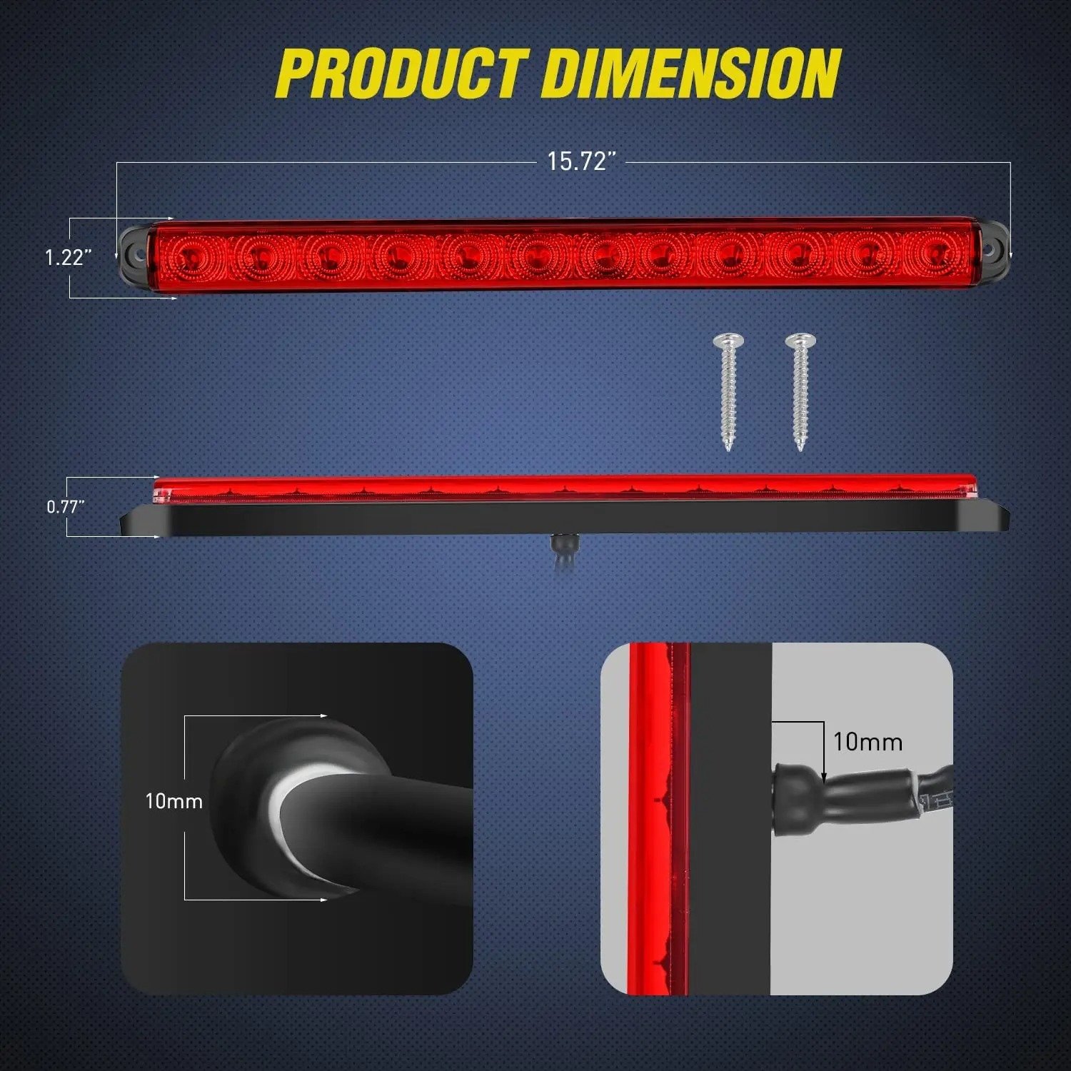 16" 12 Red LED Trailer Tail Light Bar Brake Sequential Turn Signal Running Marker Rear Amber