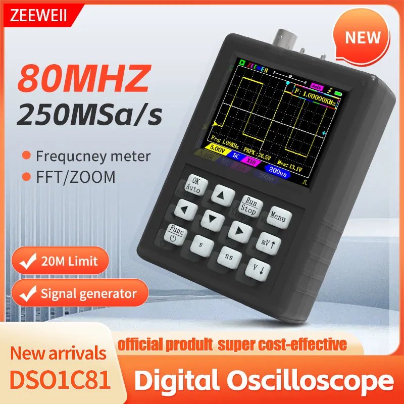 ZEEWEII DSO1C81 2.8 Inch Handheld Digital Oscilloscope 100M Bandwidth Signal generator digital oscilloscope
