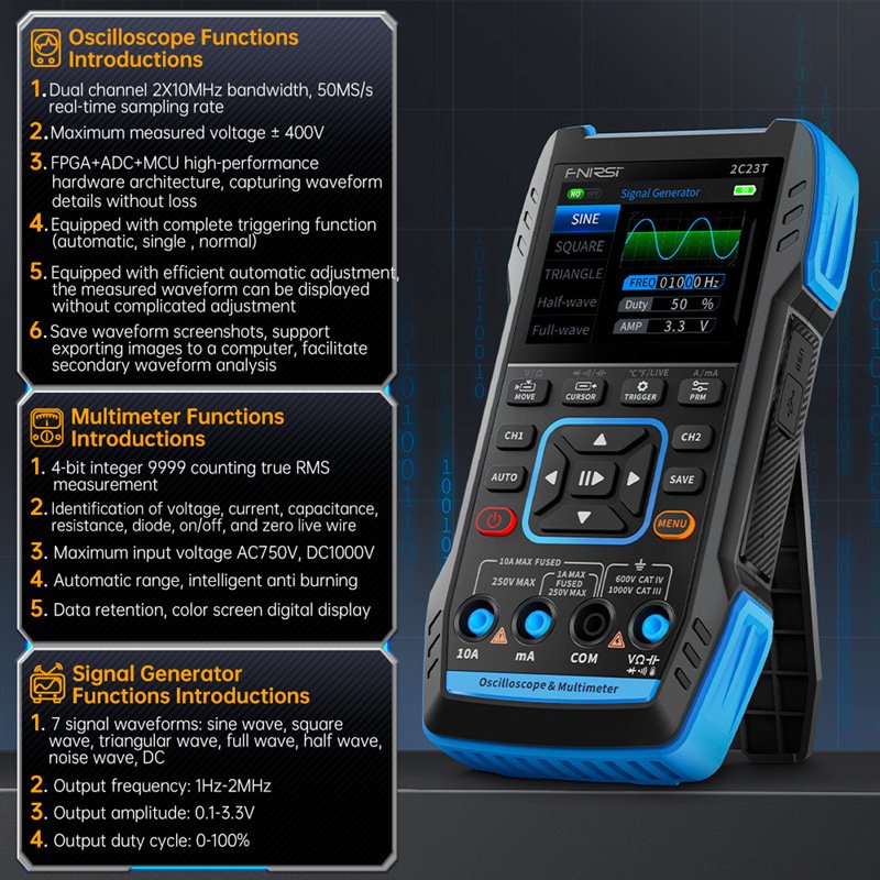 FNIRSI 2C23T Dual channel three in one digital oscilloscope signal generator handheld digital oscilloscope multimeter