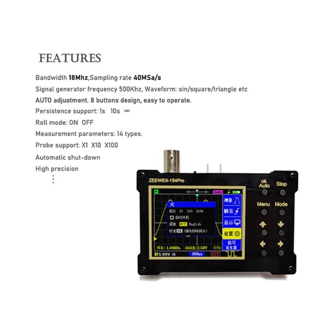DSO154Pro 2.4-inch Screen Digital Oscilloscope 18MHz Analog Bandwidth Support Signal Generator