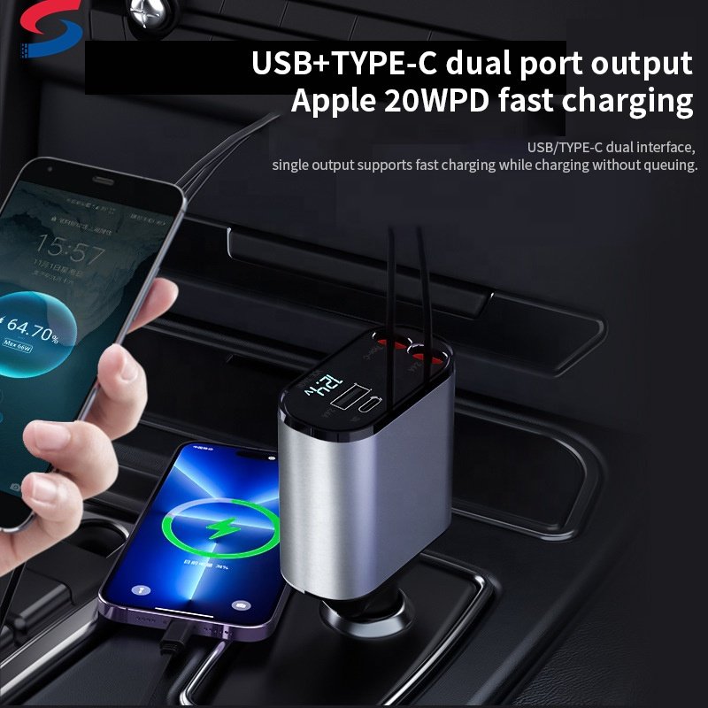 Best Price 4 in 1 Car Charger PD 3.0 120W Fast Charging Smart Chips High-End ABS Materials USB Socket Mobile Phones 12V Voltage