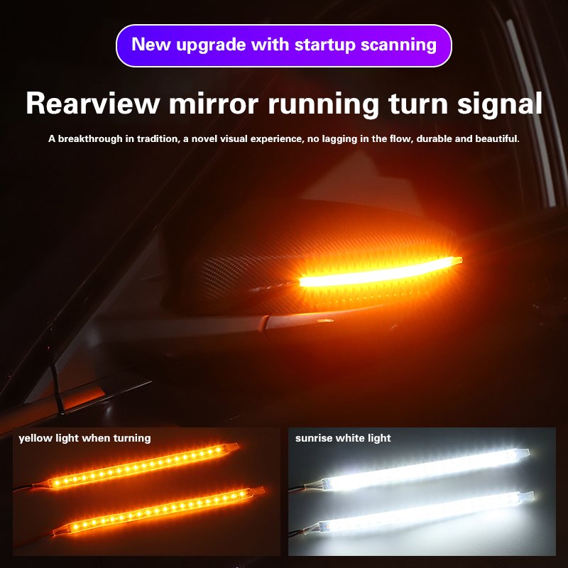 LED Car Rearview Mirror Indicator Lamp Arrow Strip Tape Signal white yellow dual color daytime running lights