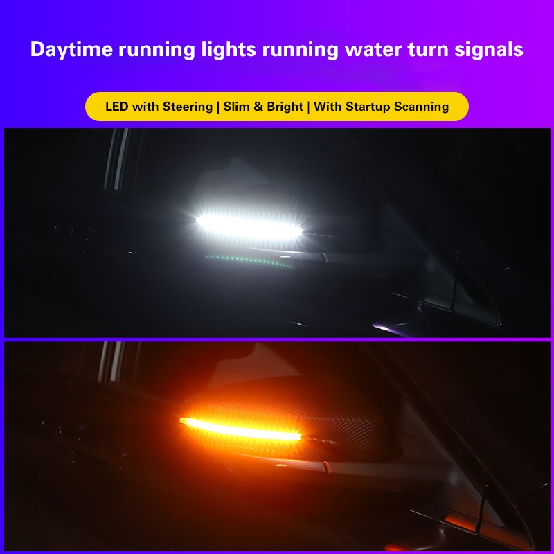 LED Car Rearview Mirror Indicator Lamp Arrow Strip Tape Signal white yellow dual color daytime running lights