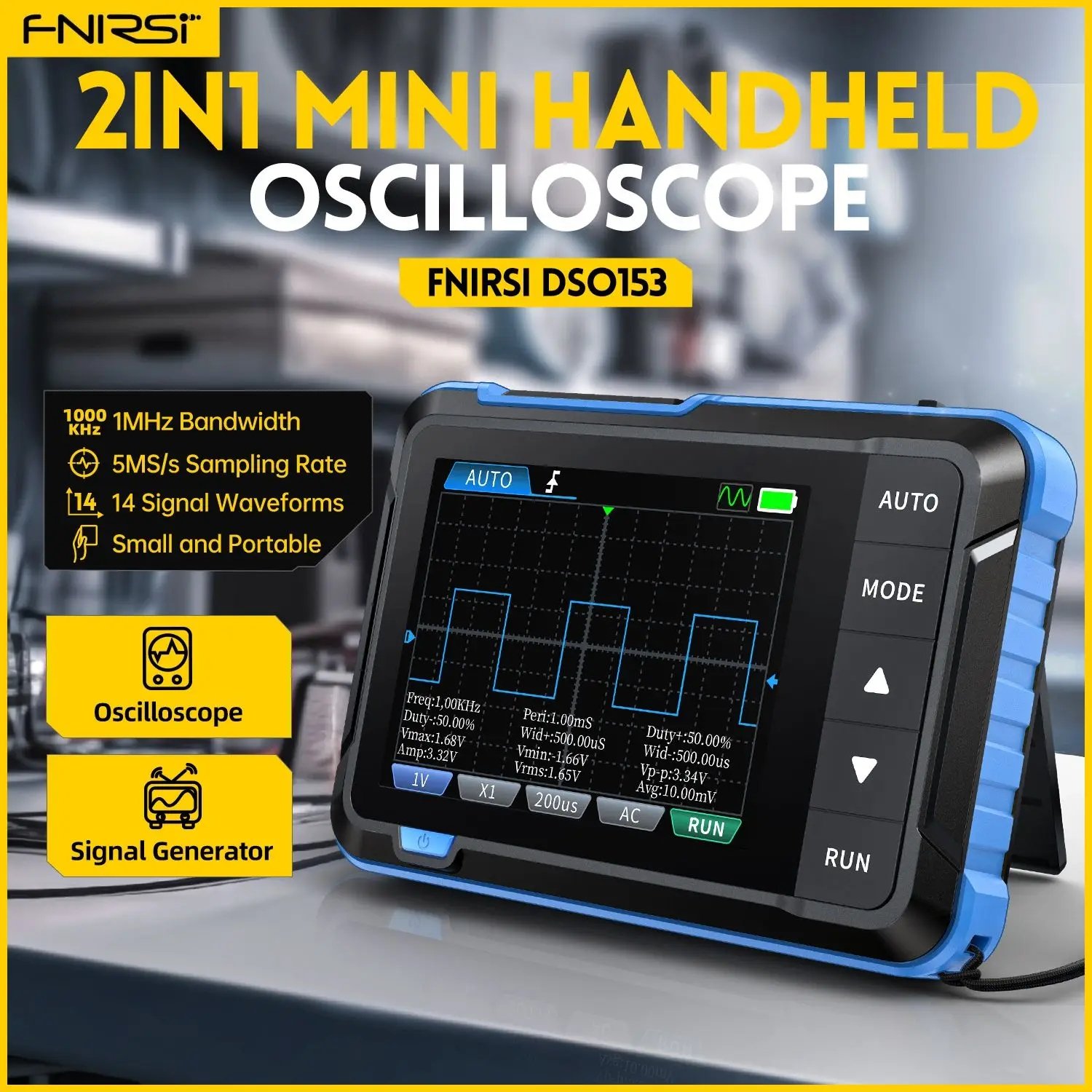 FNIRSI DSO153 1MHZ 2 in 1 Function Machine Mini Digital Handle Oscilloscope + Signal Generator