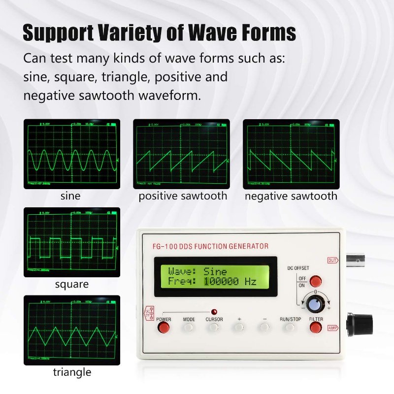 FG-100 DDS Function Signal Generator Frequency Counter 1Hz - 500KHz Signal Source Module Sine+Square+Triangle+Sawtooth Waveform