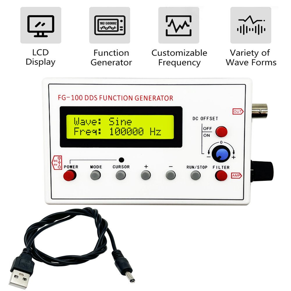 FG-100 DDS Function Signal Generator Frequency Counter 1Hz - 500KHz Signal Source Module Sine+Square+Triangle+Sawtooth Waveform