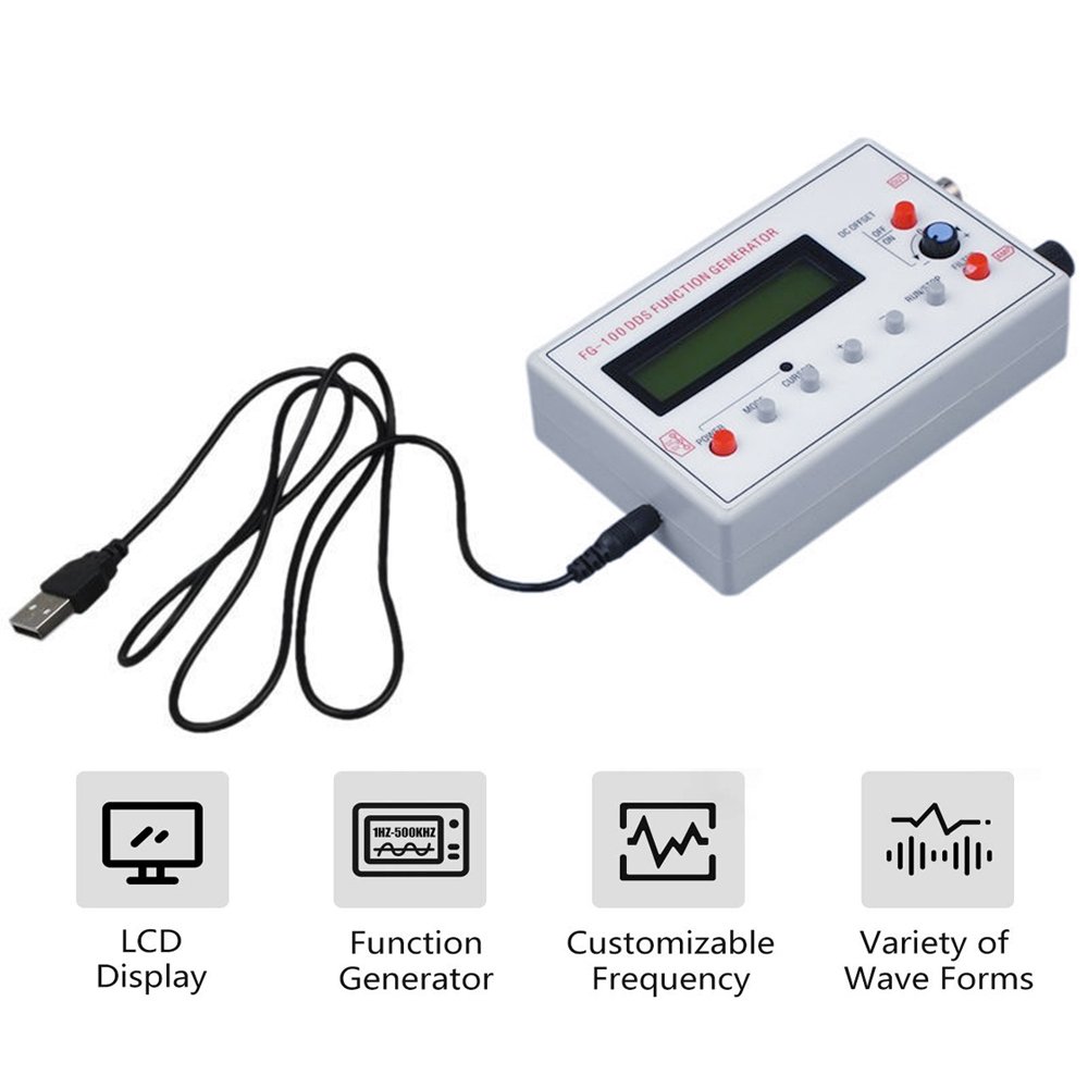 FG-100 DDS Function Signal Generator Frequency Counter 1Hz - 500KHz Signal Source Module Sine+Square+Triangle+Sawtooth Waveform