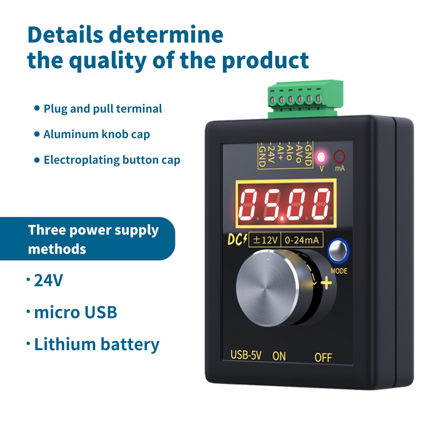 FNIRSI SG-002 Analog 0-5V Signal Generator with Rechargeable Battery Pocket Adjustable Voltage Current Simulator Calibrator
