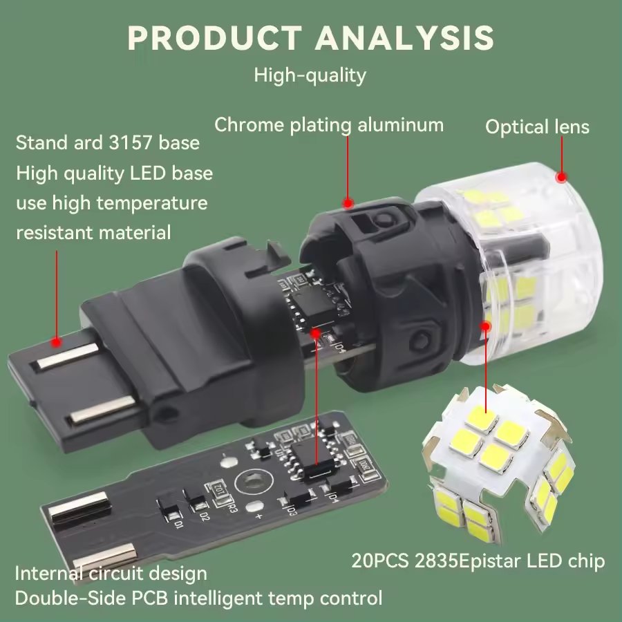 360 Degree Lighting 12V Car LED Bulb T25 S25 W21W 3157 7443 LED Lamp for Tail Light High Performance Car Parts