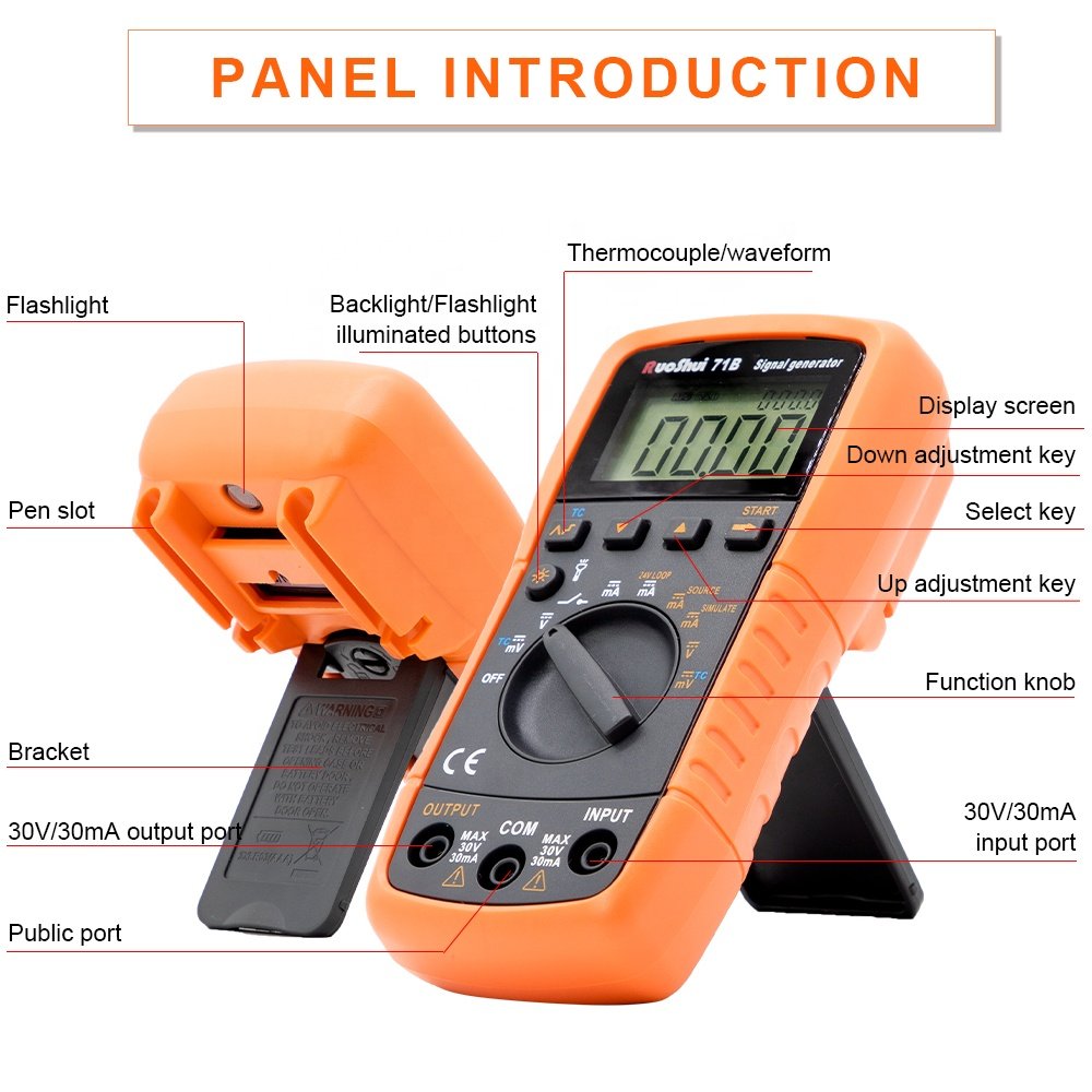 RuoShui 71B RTS Signal Generator Thermocouple Current Voltage Portable Process Calibrator 24V loop voltage output