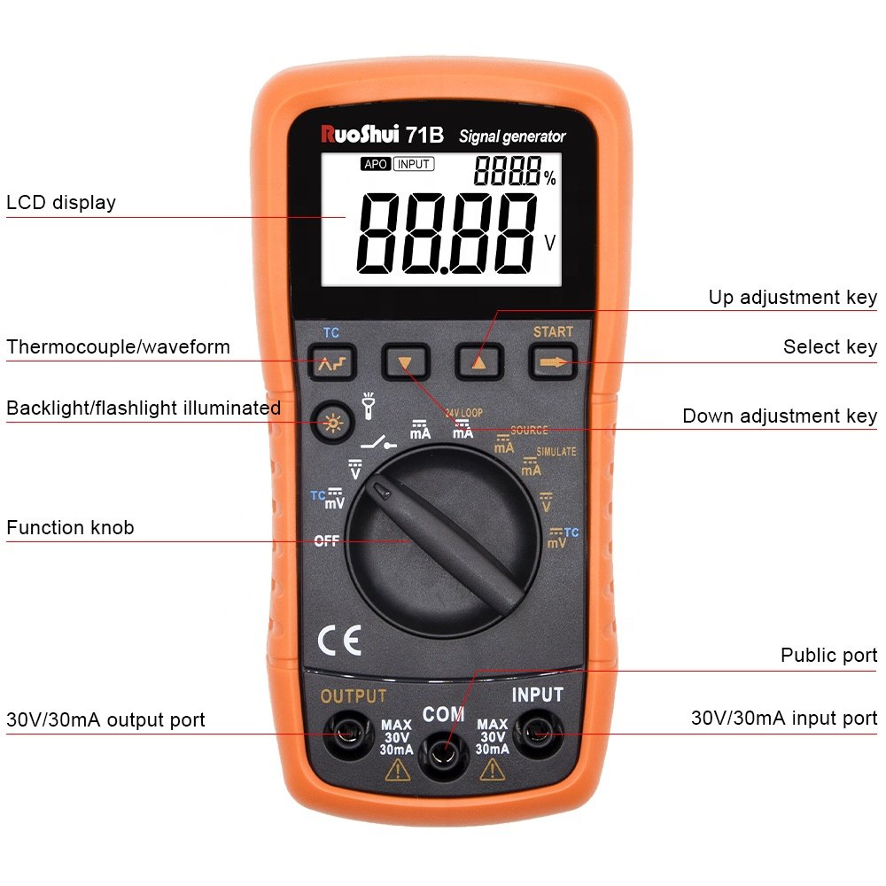RuoShui 71B RTS Signal Generator Thermocouple Current Voltage Portable Process Calibrator 24V loop voltage output